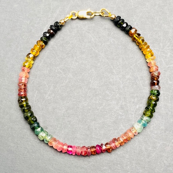 Watermelon Tourmaline 14k Gold Bead Bracelet - Picture 3 of 6